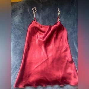 Nicole Miller Burgundy Satin Dress with Chain Straps